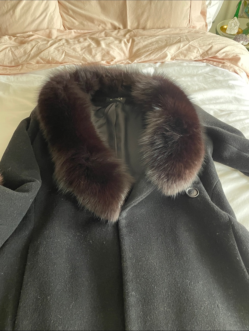 Black Wool Coat with Brown Fur Trim, Steve by Searle 2P - Picture 7 of 13